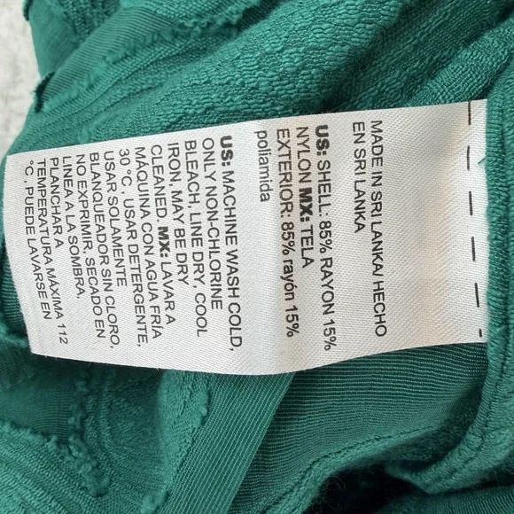 Chicos Shirt Womens 6 Green Textured Sheer Short Sleeve Button Front Blouse - Picture 7 of 8